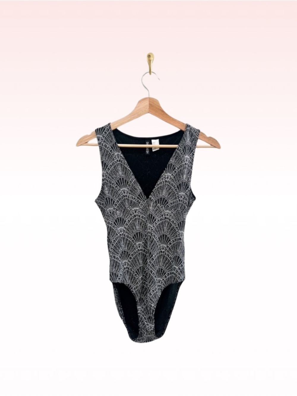 H&M Silver Glitter Plunge Body Suit (Sz S)